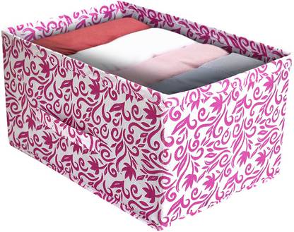 Heart Home Storage Box Floral Printed Non-Woven Rectangular Flodable Cloth Storage Box/Drawer (Pink) HS43HEARTH026300
