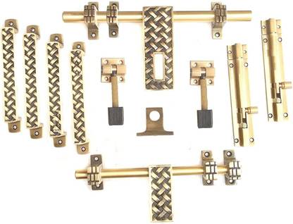 Sanjari Double Door Fittings Kit, Door Accessories Kit, Door Kit Set Finish Brass Brass Door Handle