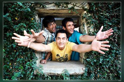 3 Idiots 2009 Aamir Khan Madhavan Sharman Joshi Movie Matte Finish Poster Paper Print