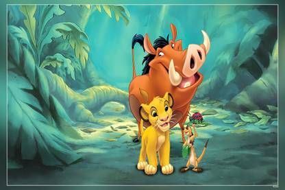 Simba With Friends Timon And Pumbaa Lion King Matte Finish Poster Paper Print