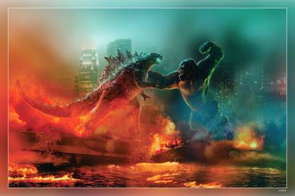 Godzilla Vs Kong Fight Godzilla Vs Kong King Kong Movies 2021 Movies Matte Finish Poster Paper Print