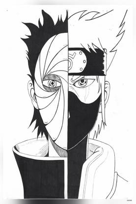 Hatake Kakashi Drawing Uchiha Obito Anime Boys Matte Finish Poster Paper Print