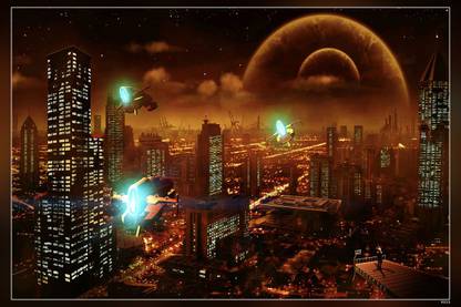 Futuristic Spaceship City Matte Finish Poster Paper Print