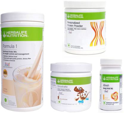 Herbalife Nutrition FORMULA-1SHAKE VANILLA+PROTEIN POWDER+AFRESH-GINGER+DINOSHAKE CHOCOLATE Nutrition Drink
