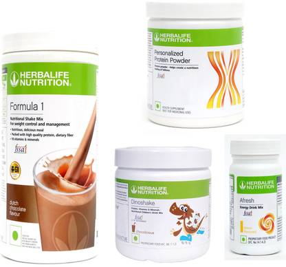 Herbalife Nutrition FORMULA 1 CHOCOLATE & AFRESH LEMON & PROTIEN 200 G & DINOSHAKECHOCOLATE 200 G Plant-Based Protein