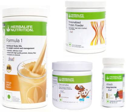 Herbalife Nutrition FORMULA 1 ORANGE & AFRESH TULSI & PROTIEN 200 G & DINOSHAKECHOCOLATE 200 G Plant-Based Protein