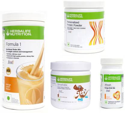 Herbalife Nutrition FORMULA 1 ORANGE & AFRESH PEACH & PROTIEN 200 G & DINOSHAKECHOCOLATE 200 G Plant-Based Protein