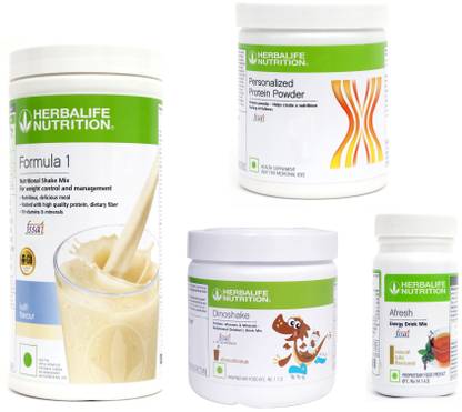 Herbalife Nutrition FORMULA-1SHAKE KULFI+PROTEIN POWDER+AFRESH-TULSI+DINOSHAKE CHOCOLATE Nutrition Drink