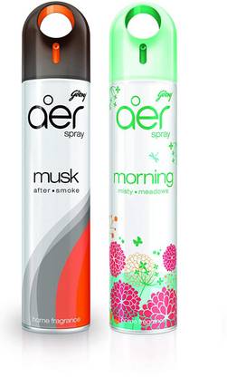 Godrej Aer Freshener Musk After Smoke & Morning Misty Meadows-Home&Office|Pack of 2(240 ml) Car Freshener Spray Musk After Smoke & Morning Misty Meadows