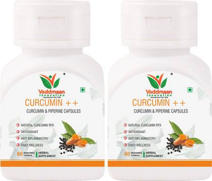 Vaddmaan Curcumin++ with Piperine Extract, 95% Curcuminoids – 60 Veg Capsules (Pack of 2) , supplement for Natural Strong Immunity, Brain, cardiovascular