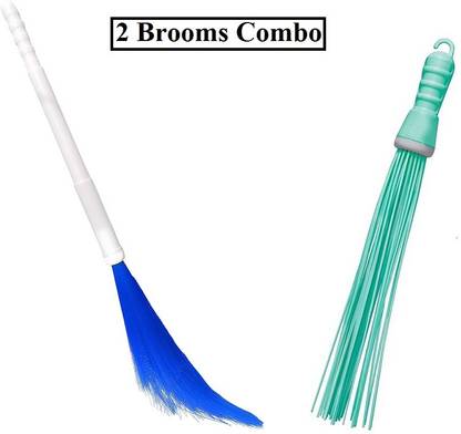 JEEBU Adjustable Plastic Jhadu, Broomstick Plastic Kharata Jhadu, Plastic Phool Jharu Plastic Wet and Dry Broom