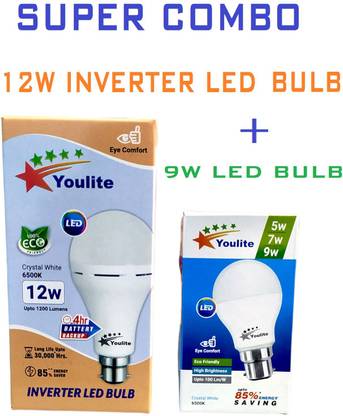 youlite 12 W, 9 W Inverter Round B22 LED Bulb