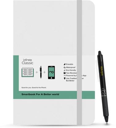 Infinote Classic Reusable Stone Paper Smart Notebook - Includes 1 Erasable Pen A5 Journal Ruled and Unruled 120 Pages