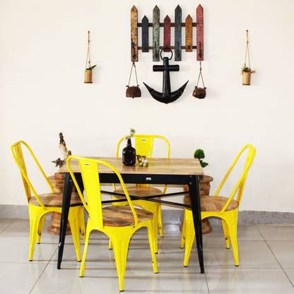 Artlivo Tolix Chair with Wooden seat, Set of 4 Metal Dining Chair