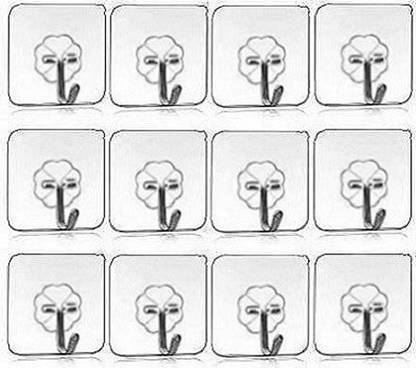 ADONYX 12 pcs Wall Hooks Strong Transparent Self Adhesive Heavy Duty Waterproof Hook 12