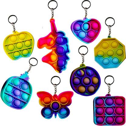 Kivya Poppet Keychain for Return Gifts for Kids, Pop It Fidget Toys-Set Of 12 Key Chain