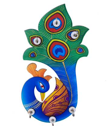 Shiva Arts Peacock designer Wood Key Holder