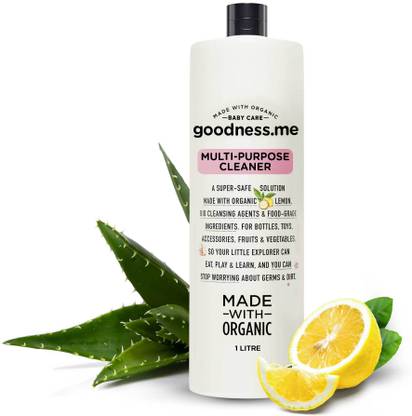 goodnessme Made with Organic Multi-purpose Baby Cleaner, Food Grade Ingredients, 1000ml | Bottles, Toys, Veggies | Certified Protection Against Germs