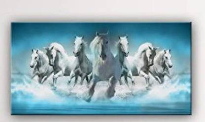 aruhi 100% hand painted Seven Running Horses Abstract Design Canvas Wall Painting Canvas 24 inch x 48 inch Painting