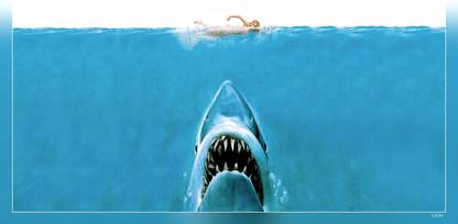 Jaws Sharks Split View Sea Person Swimming Over Shark Matte Finish Poster Paper Print