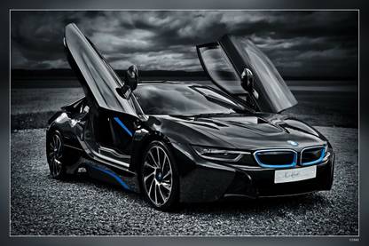 Bmw Bmw I8 Supercar Black Car Matte Finish Poster Paper Print