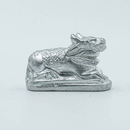 Maharudraastro Parad Shiv Nandi Idol Statue Lord Shiva Bull Figurine in Sitting, Silver, 100gm Decorative Showpiece  -  4 cm