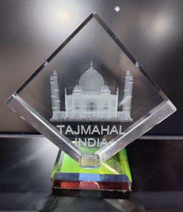 TANISHKA CREATIONS Taj Mahal 3D Laser Crystal Cube/ Paper Weight - Diamond Shape Decorative Showpiece  -  7 cm