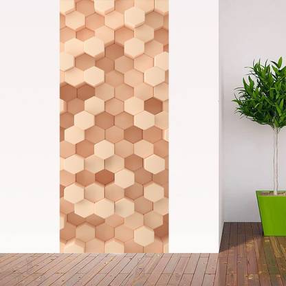 CVANU 77 cm Door Sticker 3D Look Hexagon Design for Decor Your Home Door_C23 Self Adhesive Sticker