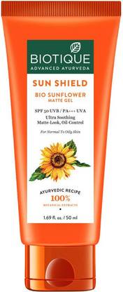 BIOTIQUE Sunscreen - SPF 50 PA+++ Sun Shield Sunflower Matte Gel Sunscreen Cream
