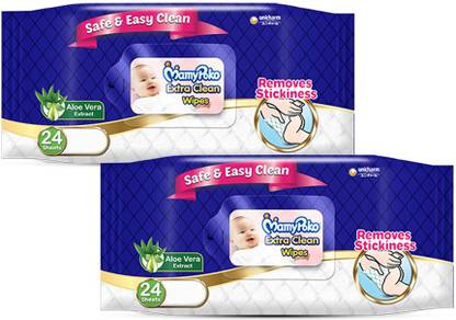 MamyPoko Wipes Extra Clean Baby With Aloe vera Extract 24 Sheets (Pack of 2)