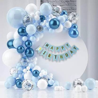 Bash N Splash Printed Classy Blue White Happy birthday Balloon Chrome Balloon Birthday Balloon