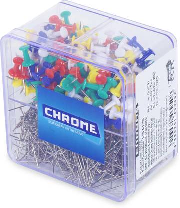 CHROME Transperant Box Medium Metal Push Pin & Paper Pin Utility Combo Set