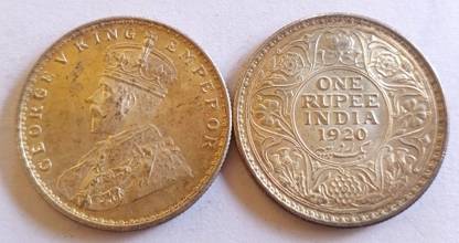 MANMAI COINS new uncirculated British India - 1 Rupee George V 1920 - Silver Coin (.917) Medieval Coin Collection