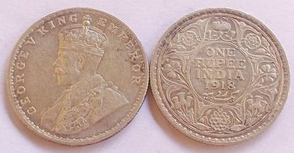 MANMAI COINS British India - 1 Rupee George V 1918 - Silver Coin (.917) 11.66 g 30.5 mm Medieval Coin Collection
