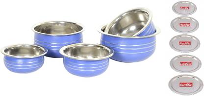 Redific Stainless Steel Handi Set of 5 Piece Bowl Cookware Dinner Cook & Serve set Combo Non-Stick Coated Cookware Set