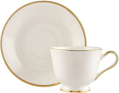 E-Ezra Pack of 12 Bone China Gold Rim Plain White Fine Bone China Tea Cup Saucers Set