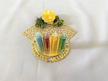 JUSTKRAFTS Holi Square Oval Platter with Bottles Iron Decorative Platter