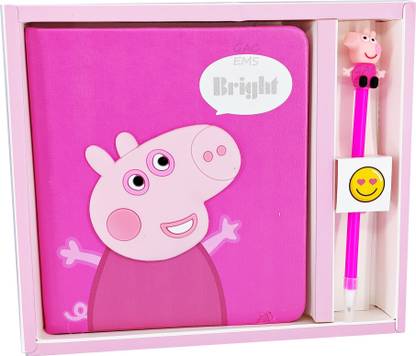 Easyme Cute Soft 3D Touch Peppa Pig Diary Gift set with cute Peppa Pen in Box Combo Regular Gift Set ruled 200 Pages