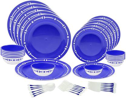 Flipkart SmartBuy Pack of 42 Plastic Double Color Dinner Set of 42 with Big Plates,Small Plates,Big Bowls,Small Bowls Dinner Set