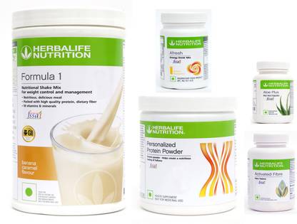 Herbalife Nutrition FORMULA-1SHAKE BANANA+PROTEIN POWDER+ AFRESH- LEMON+ ACTIVATED FIBER+ALOE PLUS Nutrition Drink