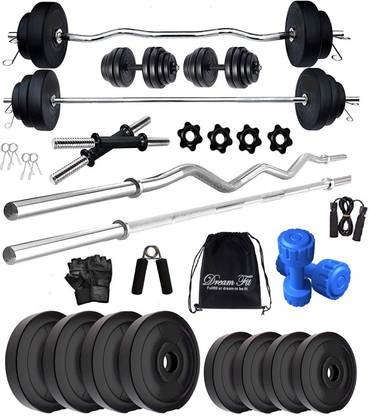 DreamFit 22 kg 22 kg Home gym with 3ft Straight Rod , 3ft Curl Rod , pair of 2 kg pvc Dumbbells Home Gym Combo