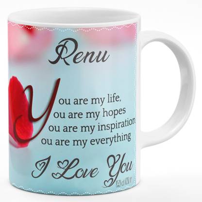 ADVR "Renu" Name & Love Message Printed on Red Rose Petals Theme (AF0A220C0I) Ceramic Coffee Mug