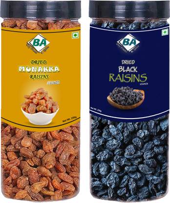BA Dryfruits and Spices Premium Munakka Abjosh Raisin 250g, Black Raisins 250g Kishmish Combo Pack- Raisins