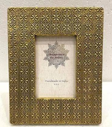 TWC Wooden Photo Frame With Metal Brass Embossing Brass Embossed Color (4*6) 6 inch Frame