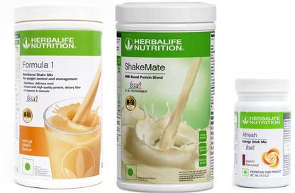 Herbalife Nutrition Formula1Orange (500gm) +Shake Mate (500gm) + Afresh Elaichi (50gm) set of 3 Plant-Based Protein