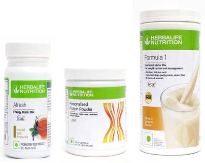 Herbalife Nutrition Formula 1 Shake Banana With Protein Powder And Afresh Energy Drink Tulsi Plant-Based Protein