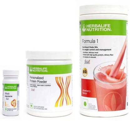 Herbalife Nutrition Formula 1 Shake Strawberry With Protein Powder And Afresh Energy Drink Ginger Plant-Based Protein