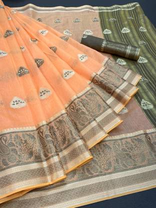 GOPEEE Self Design Banarasi Jacquard Saree with Unstitched Blouse