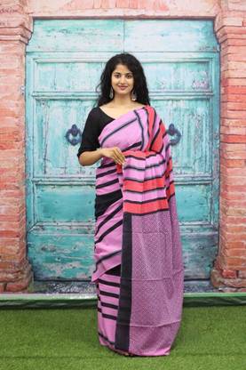 Blocked Printed, Color Block, Dyed, Floral Print, Printed Daily Wear Pure Cotton Saree