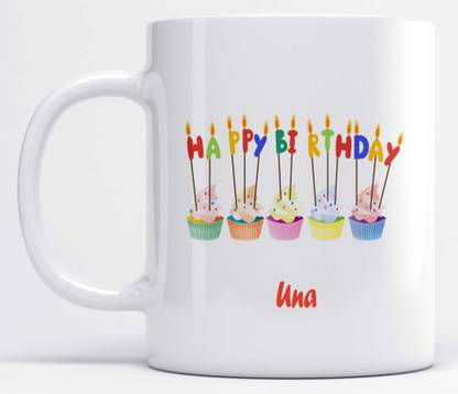 LOROFY Name Una Printed Happy Birthday Candle Design Ceramic Coffee Mug